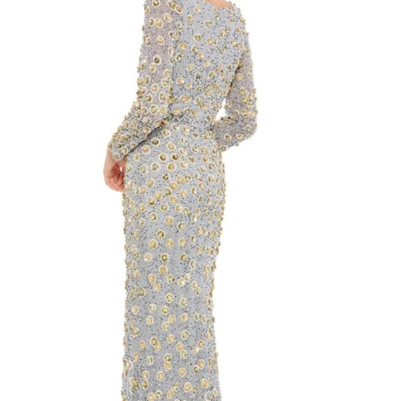 Mac Duggal - Silver Embellished Long Sleeve High Neck Gown - Platinum Gold / US - Picture 3 of 4